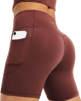 Yogaration Women’s Cycling Shorts with 2 Side Pockets, Short Sports Trousers, Seamless Crotch, Short Sports Leggings, Women’s High Waist for Gym, Sports, Running, Yoga, Hiking