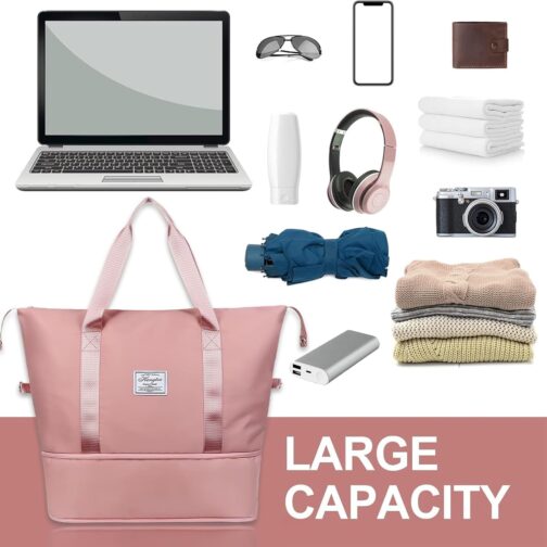 flintronic Large Travel Bag, Foldable Sports Bag, Overnight Weekend Hand Luggage for Women, Waterproof Handbag for Sports & Travel – Bild 5