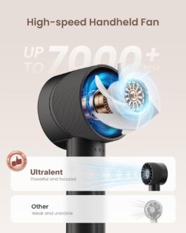 Ultralent Handheld Fan, Mini Fan, Portable USB Handheld Fan, Battery Rechargeable, 4 Speed Levels, Quiet, Small Fan, Black