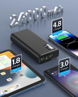 Power Bank 24000 mAh Fast Charge, 22.5 W USB C Portable Phone Charger Battery Camping Power Bank, Slim Power Bank for iPhone Tablet Laptop Travel