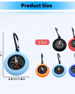 Lyivisk Set of 5 Children’s Mini Compass with Carabiner Keyring Portable Compass Outdoor for Camping Hiking Travel Adventure Children’s Compass as a Gift Idea