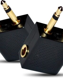 Gold Plated Airplane Flight Headphone Adapters (Pack of 2) | Allows you to use your Earphones with all In-Flight Media Systems | This Airline Plane Headset Converter Enables Great Sound on all Planes