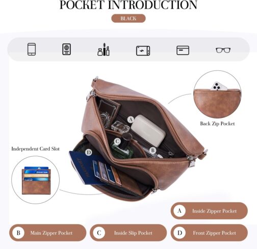 MUIIKOLA Small Women's Shoulder Bags, Bum Bag, Women's Crossbody Bag, Women's Vegan Leather Crossbody Bag, RFID Blocking Card Slot, Chest Pocket with Adjustable, Removable, Wide Strap – Bild 4