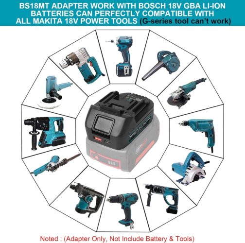 Powarobor USB Battery Adapter Dual USB/Type-C Ports Compatible with Makita 18V LXT Power Tools (for Bosch 18V GBA Batteries BAT609 BAT610, Adapter Only) – Bild 5