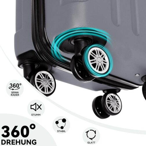 BEIBYE Twin Wheels Hard Case Travel Suitcase Trolleys Hard Shell in XL-L-M in 20 Colours, Business Grey – Bild 8