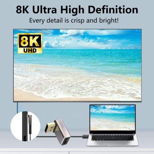 HLLYLL DisplayPort Adapter Set of 2 - 8K @ 60Hz UHD HDR DisplayPort 90 Degree 270 Degree Angled (Male to Female) - DP Extender Extension Plug Aluminium Housing Converter for Monitor – Bild 6