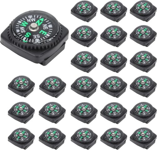 Cyrank 25pcs Button Compass, Mini Compass, Outdoor Compass, Pocket Compass Set, Compass Children, Pocket Compass, Portable Universal, Button Compass for Outdoor Camping Hiking