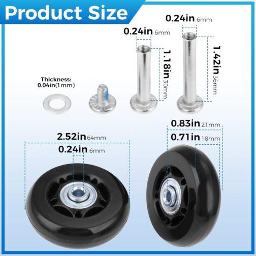 Mtsooning Pack of 2 64 x 18 mm Suitcase Wheels Replacement Wheels Suitcase Wheels Replacement with Mounting Accessories, Replacement Luggage Suitcase Replacement Wheels, Rubber Replacement Wheels for – Bild 3