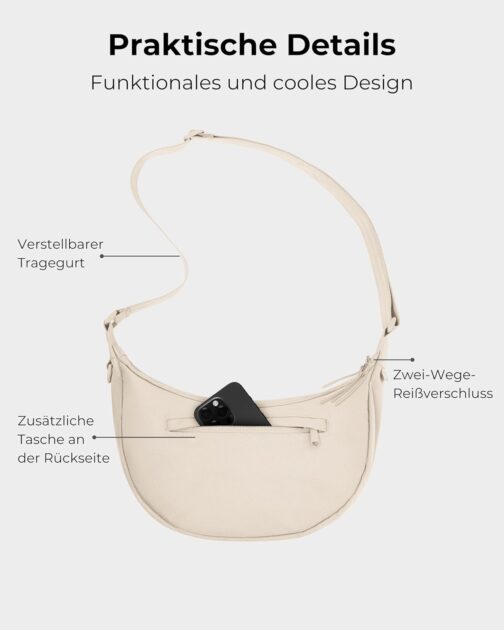 Johnny Urban Crossbody Bag Damen & Herren Beige - Ally Medium (früher Small) - Moon Bag Design - Bauchtasche im Halbmond Stil - Halbrunde Tasche mit verstellbarem Gurt - Wasserabweisend – Bild 7