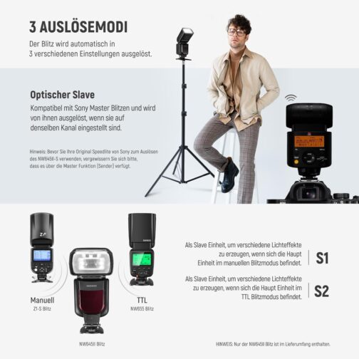 NEEWER Improved NW645II-S TTL Flash Unit, GN58 HSS Optical Slave Rear Curtain Sync Compatible with Sony A9 II A9 A7R V IV III II A7 IV III A7S III II A7C A1 A6600 A6500 A6400 A6100 A6000 A99 A99 A99 – Bild 5