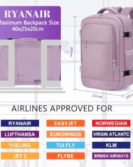 BAHIWOM Ryanair Cabin Bags, 40 x 20 x 25 cm, Underseat Travel Backpack, Carry-on Luggage, Cabin Bag, Size 20L Daypack, School Office Bag with USB Port, Trolley Cover