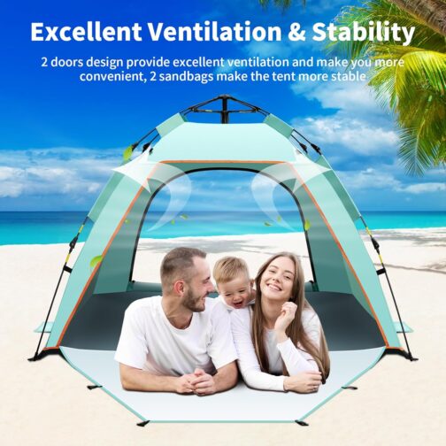 Yafaca Beach Shelter, 1-3 Person Automatic Pop Up Tent, Large UV Protection 50+ Sun Protection, Portable, Two Doors, Lightweight Pop Up Beach Tent for Garden, Fishing, Picnic – Bild 4