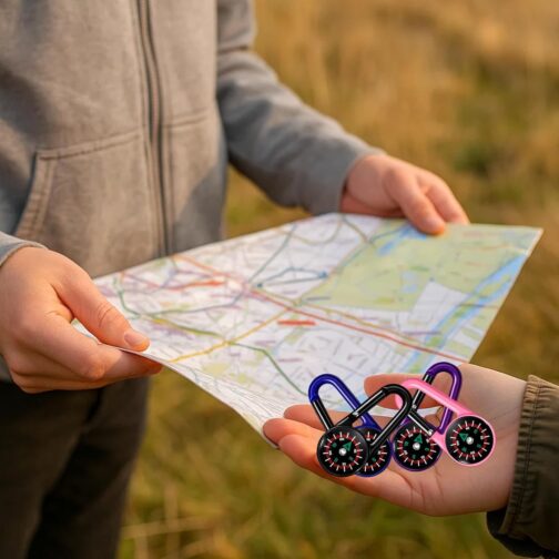 Pack of 10 Children's Compass Keyrings with Mini Carabiner, Colourful Mini Compass for Outdoor Camping and Hiking, Give Aways Children's Birthday Party – Bild 4