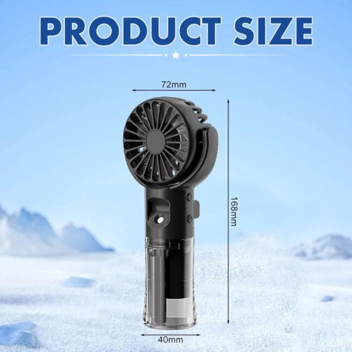 Xevinas Handheld Fan, Mini Fan with Water Mist, 4 Modes and Key Strap, 180° Adjustable, Portable Handheld Fan, Battery Rechargeable USB Fan Battery for Office, Travel, Camping – Bild 2