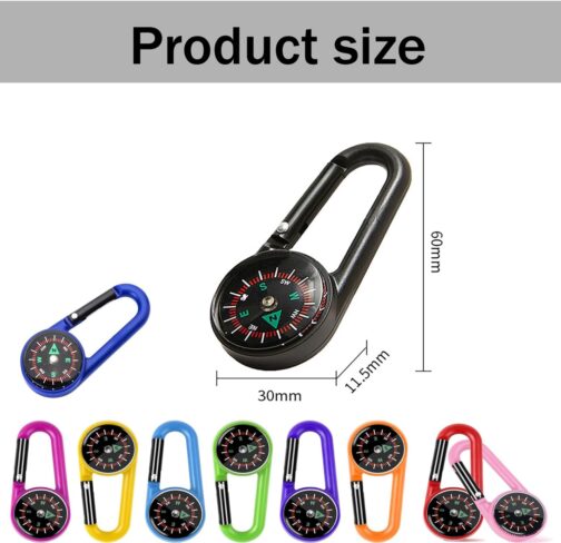 JINJUMEI Mini Compass with Carabiner Hook, Colourful Carabiner Compass for Outdoor, Camping, Hiking and Travel – Bild 2