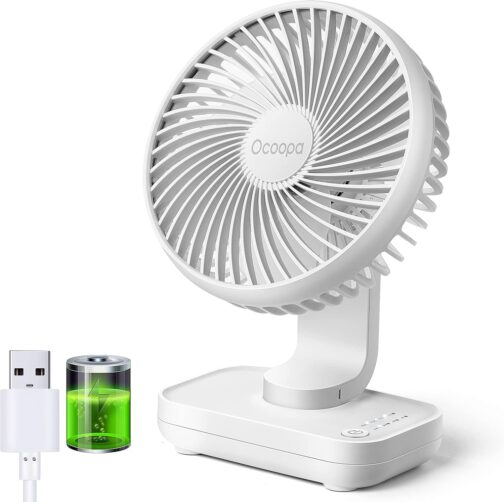 OCOOPA USB Fan Ultra Quiet - 4000 mAh Table Fan, 4 Speeds, Mini Fan for Desk, Home and Office, White