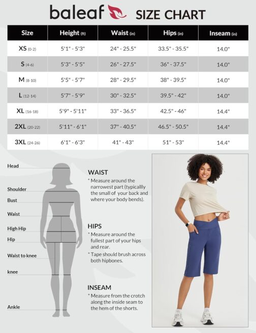 baleaf Women's Bermuda Shorts Capri Yoga Trousers with Pockets Wide Leg Straight Trousers High Waist Loose Lounge Activewear Trousers Casual Summer – Bild 7