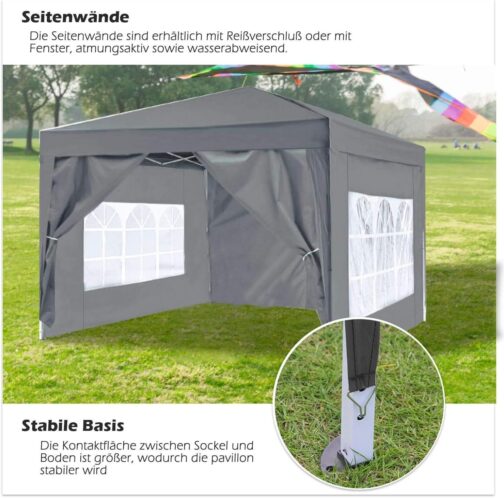 ISE 3 x 3 m Garden Folding Gazebo with Carry Bag, Garden Tent, 50+ UV Protection with 4 Side Panels for Garden, Party, Wedding, High Quality, grey – Bild 3