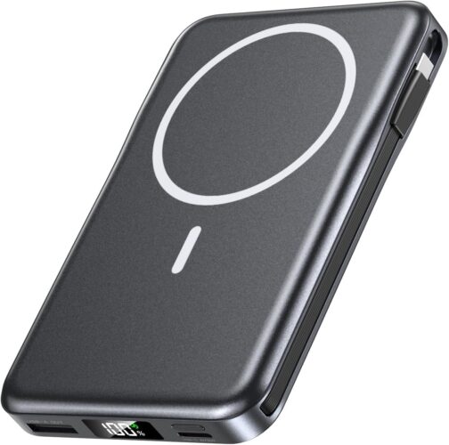 Power Bank for Magsafe, Magnetic Power Bank 10000 mAh, Quick Charge Wireless PD 20 W Power Bank with Integrated Cables, Magnetic Power Bank for iPhone 16 15 14 13 12 Pro Max - Black