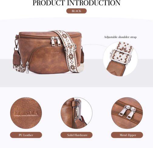 MUIIKOLA Small Women's Shoulder Bags, Bum Bag, Women's Crossbody Bag, Women's Vegan Leather Crossbody Bag, RFID Blocking Card Slot, Chest Pocket with Adjustable, Removable, Wide Strap – Bild 5