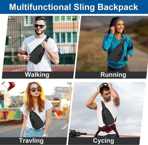 Lidxfeo Anti-Theft Multipurpose Crossbody Bag, Waterproof Chest Bag, Men's Shoulder Bag with USB Charging Port, Multiple Pockets, Sling Backpack, for Hiking, Travel, Climbing, etc, black, Black 2.0 – Bild 7