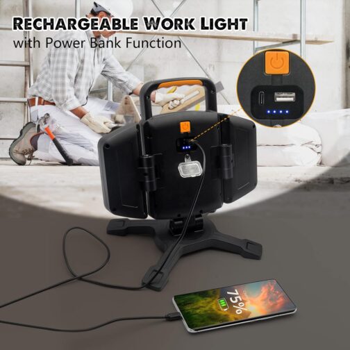 SYLSTAR LED Spotlight Battery 30 W, 3000 LM Super Bright Construction Spotlight with Magnet, 5 Light Modes and Power Bank, Rotatable Portable Waterproof Rechargeable Work Light for Garage, Workshop – Bild 5