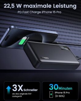UGREEN Power Bank 20000 mAh 22.5 W, External Mobile Phone Battery with USB C Input & Output PD 20 W Power Bank with Digital Display, Compatible with iPhone 16 Pro/Pro Max/16/15/14, Galaxy S24 Ultra,