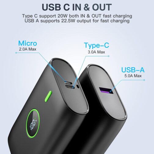 Power Bank 10000 mAh, 22.5 W Power Bank Small But Strong with LED Display, 12 V Output, Mini Power Bank External Mobile Phone Batteries, USB C Power Bank, for Huawei XiaoMi Samsung and More – Bild 3