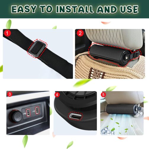 Car Seat Cooling Fan, Quiet Adjustable Wind Speed, USB Car Seat Cooling Fan with Elastic Strap, Car Backrest Fan, Suitable for All Cars Jeep Van RV Trucks (Classic Black) – Bild 5