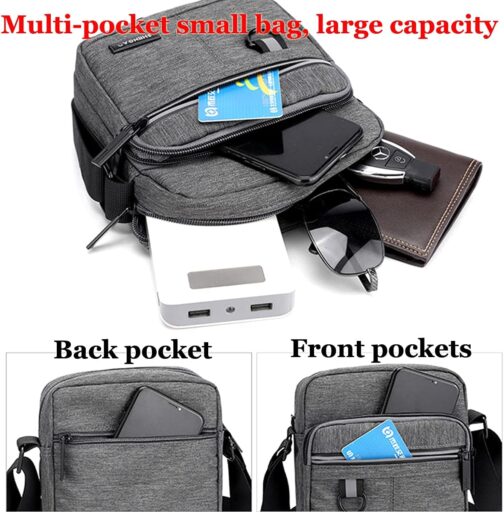 Shoulder Bag Messenger Bag Men's Bag for Hanging Small Men's Canvas Mobile Phone Bag Men for Work School Travel, black, Retro – Bild 6