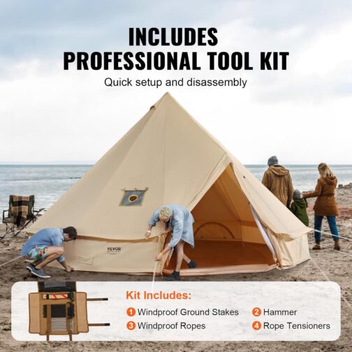 VEVOR Bell Tent 3-7 m Yurt Tent Suitable for 6-12 People TC Cotton and Robust Iron Poles with PVC Groundsheet Camping Tent – Bild 5