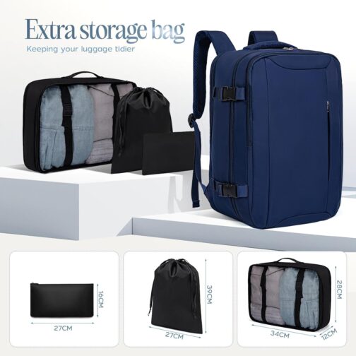 Xkdoai Hand Luggage 40 x 20 x 25 cm for Ryanair Aeroplane Travel Backpack with Luggage Organiser 3 Sets Small Travel Bag Carry On Luggage Unisex Travel Bag Backpack Travel Bag, blue, 40 x 20 x 25 – Bild 4