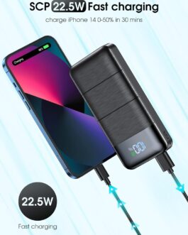 Power Bank USB C 22.5 W, Power Bank 27000 mAh PD20W Quick Charge Function, External Mobile Phone Battery Portable Charger with LED Display, 3 Outputs, 2 Inputs, Protable Mobile Power Bank Station for