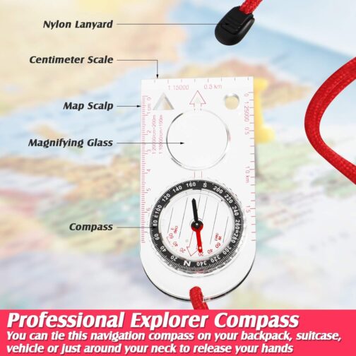 Skylety Navigation Compass Boy Scout Compass Orienteering Compass Lightweight Hiking Compass with Adjustable Tilt for Expedition Map Reading Navigation Orienteering (12.5 x 6.0 cm) – Bild 3
