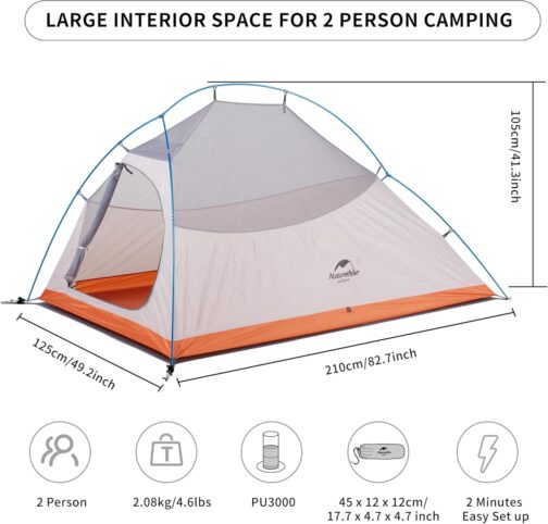 Naturehike Cloud Up 2 Camping Tent Ultralight Tent 2 People 3-4 Season Waterproof Tent for Backpack Hiking – Bild 2