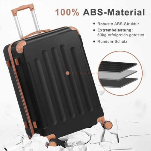 LEADZM Kofferset 4 teilig Hartschale, Koffer Set aus ABS, Reisekoffer mit Rollen Groß, Hartschalenkoffer Set, Koffer & Trolleys mit Kosmetikkoffer (Schwarz-Braun) – Bild 4