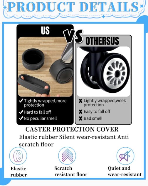 TPZORJX Pack of 8 Luggage Wheel Protectors - Silicone Wheel Cover Suitcase Wheels Wheel Protection Reduces Waterproof Protective Case Suitcase for Waterproof Protective Case for Travel, Luggage – Bild 3