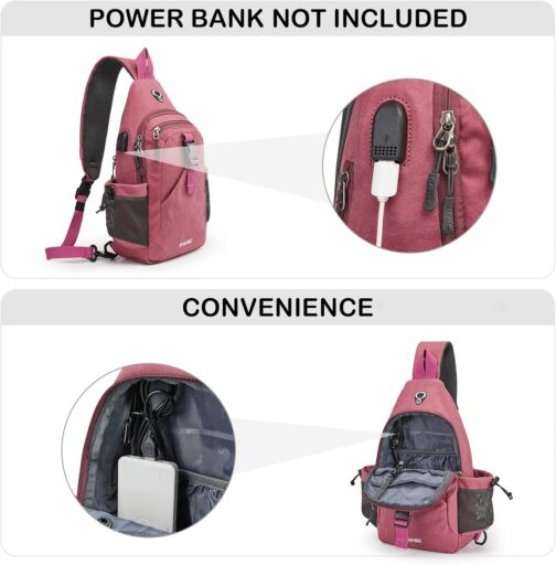 G4Free Canvas Chest Bag Shoulder Bag Sling Bag Men Women for Travel Hiking Running Climbing, Pink Purple, Sling Backpacks – Bild 3