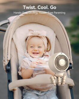 Dreamegg Portable Fan, Pushchair, Intelligent LED Display, Flexible Tripod Fan, Clip Fan, 360°, Removable, 4 Speeds, 2 Night Lights, 4000 mAh Rechargeable USB Fan