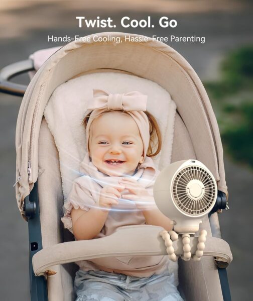 Dreamegg Portable Fan, Pushchair, Intelligent LED Display, Flexible Tripod Fan, Clip Fan, 360°, Removable, 4 Speeds, 2 Night Lights, 4000 mAh Rechargeable USB Fan – Bild 2