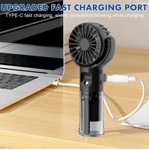 Xevinas Handheld Fan, Mini Fan with Water Mist, 4 Modes and Key Strap, 180° Adjustable, Portable Handheld Fan, Battery Rechargeable USB Fan Battery for Office, Travel, Camping – Bild 4
