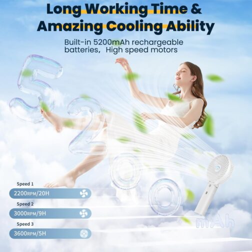 HandFan Portable Hand Fan, Folding Desktop USB Battery Fan with 5200mAh Power Bank Function, Mini Electric Personal Fan for Office/Home/Outdoor/Camping/Stroller – Bild 2