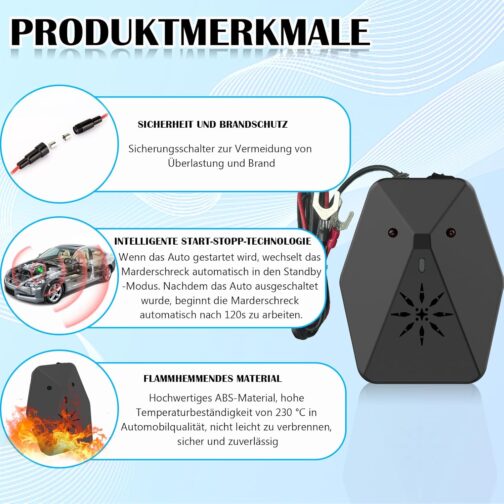 Warmfay Marten deterrent car, 2 modes with multi-frequency ultrasound and flash light, efficient long-term marten defense, 12 V car battery connection, automatic marten repellent device for engine – Bild 2