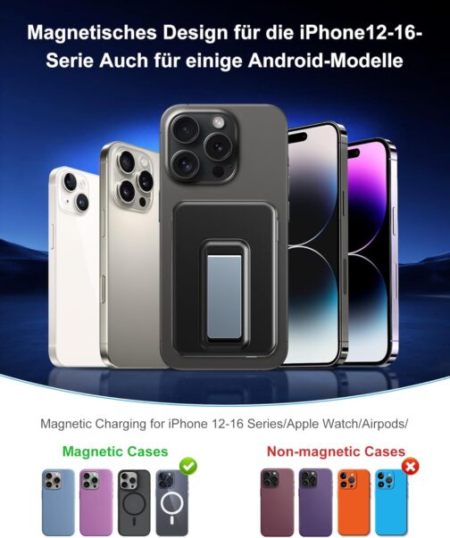 Macchiatto Powerbank für Magsafe,10000mAh Magnetische Power Bank Mit Typ-C-Kabel und Lightning-Kabel,PD 20W Schnellladen mit LED Display,Kabellos Akkupack für iPhone 16/15/14/13/12/Pro/Pro Max/Mini – Bild 6