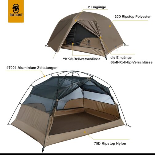 OneTigris COSMITTO 2 Person Backpack Tent - Freestanding Lightweight Waterproof 3 Season Camping Tent for Outdoor Hiking Mountaineering – Bild 4