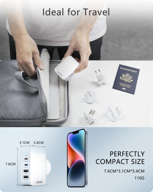 LENCENT Universal Travel Adapter, 45W Multiple USB Charger, International Adapter with 2 PD Type C + 2 USB Ports, Worldwide Travel Plug for Type A/C/G/I (USA/UK/EU/AUS) Sockets, White – Bild 7