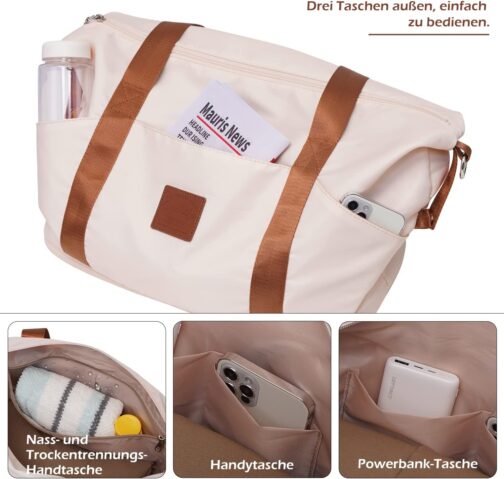 COOLIFE Ryanair Women's Sports Bag, 40 x 20 x 25 cm, Hand Luggage Bag, Weekender Bag, Swimming Bag, Waterproof Travel Bag, Duffle Bag, Training Bag, Women for Gym, White, Weekender Bag Swimming Bag – Bild 7