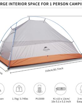Naturehike Cloud Up 1-Person Backpack Tent, Lightweight, Camping and Hiking Dome Tent for 1 Person