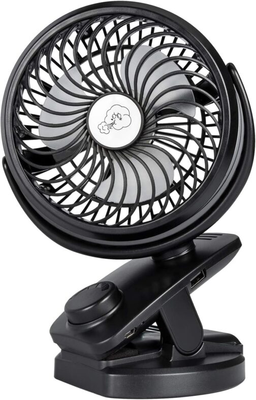 IREENUO Mini Fan Clip Fan 4400mAh Battery Operated USB Desk Fan Portable Personal Fan Small Quiet Fan for Office,Home,Travel,Camping,Baby Stroller(Black)
