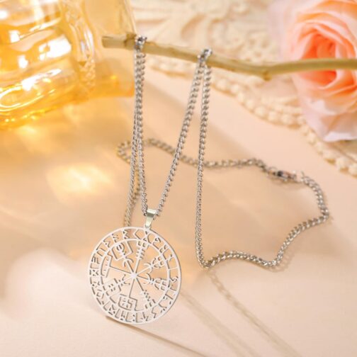 Amaxer Vegvisir Compass Necklace for Women Stainless Steel Viking Amulet Nordic Vegvisir Rune Talisman Charm Jewellery Pendant Necklace for Women – Bild 3